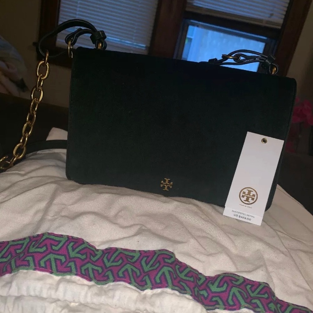Tory Burch Sadie Velvet Shoulder Bag - Banana Leaf